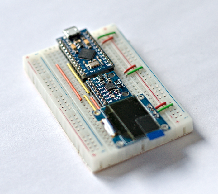 A picture of the arduccelerometer project on a breadboard